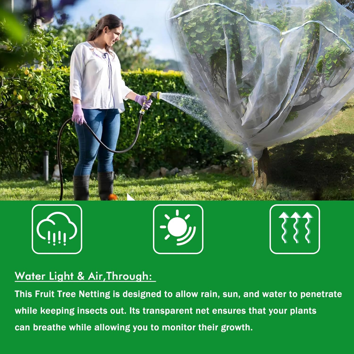 Fruit Tree Netting, Cicada Netting for Trees with Zippers and Drawstring, Bird Netting for Blueberry Bushes Protection Fruits Cherry Peach for Preventing Deer Squirrel (8.2 X 6.6 Ft 1 Pack) image number 4