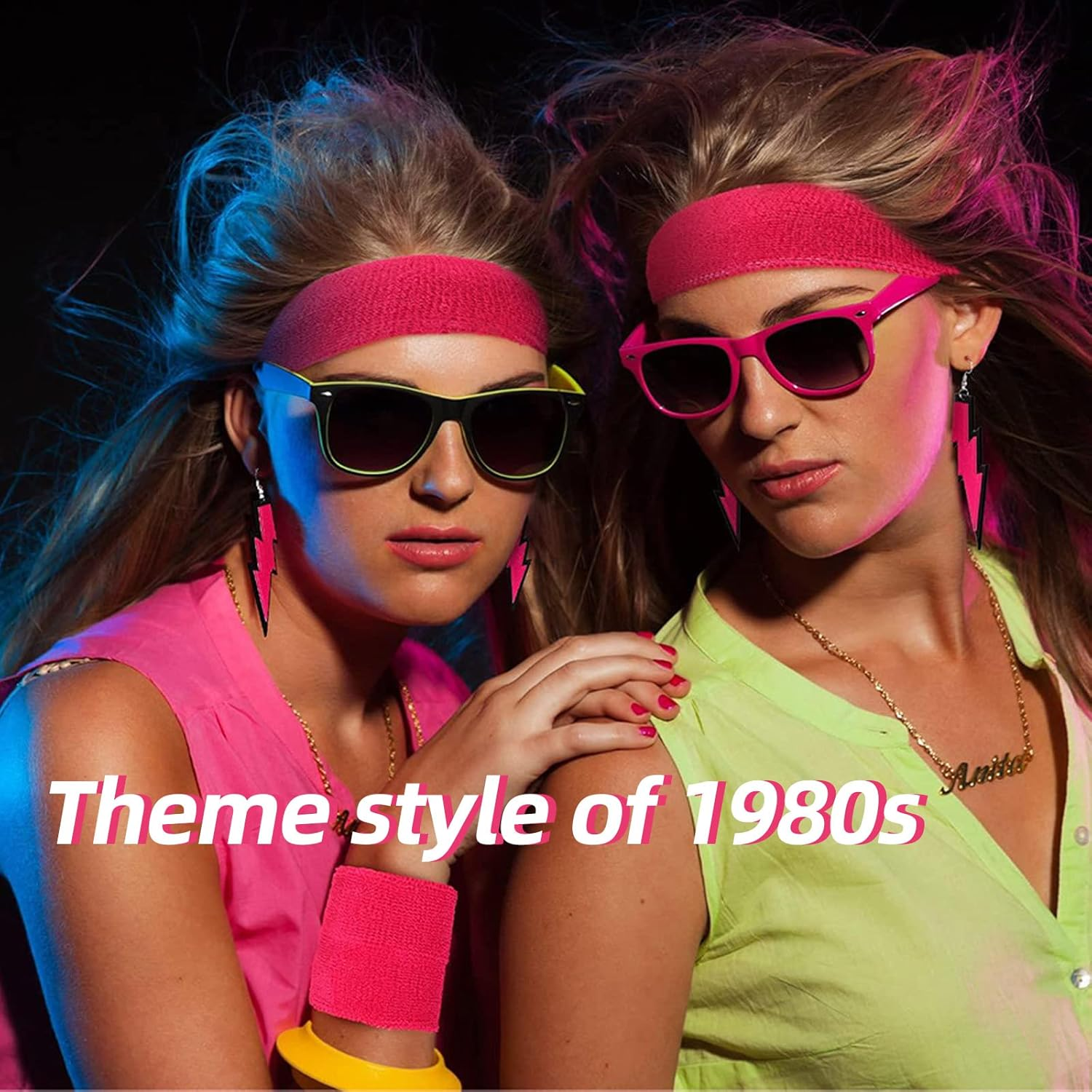 80S Women Neon Leg Warmers Headband Wristbands Holographic Fanny Pack Sport Accessories Set for 80S Eighty'S Party Yoga image number 3