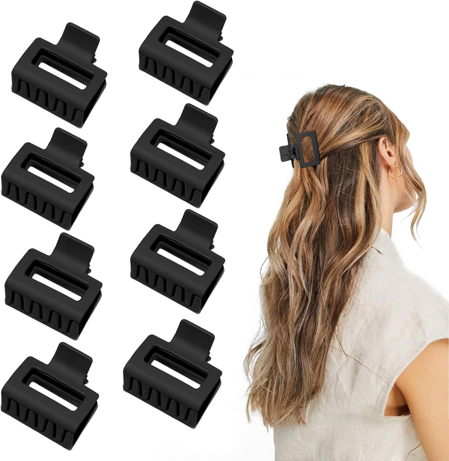 Cobinaan Medium Matte Rectangle Claw Hair Clips for Women Girls, 2 X 1 X 1.8 Inch, 8Pcs Warm Color, Nonslip Hair Jaw Clips for Thin/Medium Thick Hair
