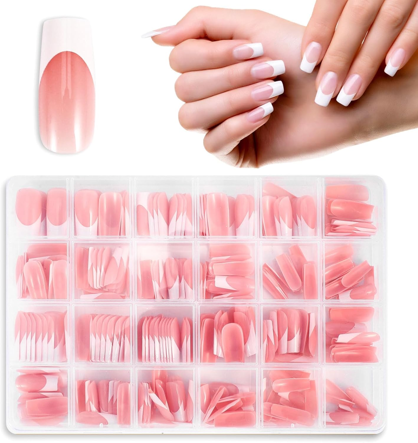 360 Pieces French Tip False Nails Artificial Acrylic Full Cover Fake Nails Tips Press on Nails Square Long Nude Color French Nails Stick on Nails Nail Art Manicure Decorations for Women Girls image number 3