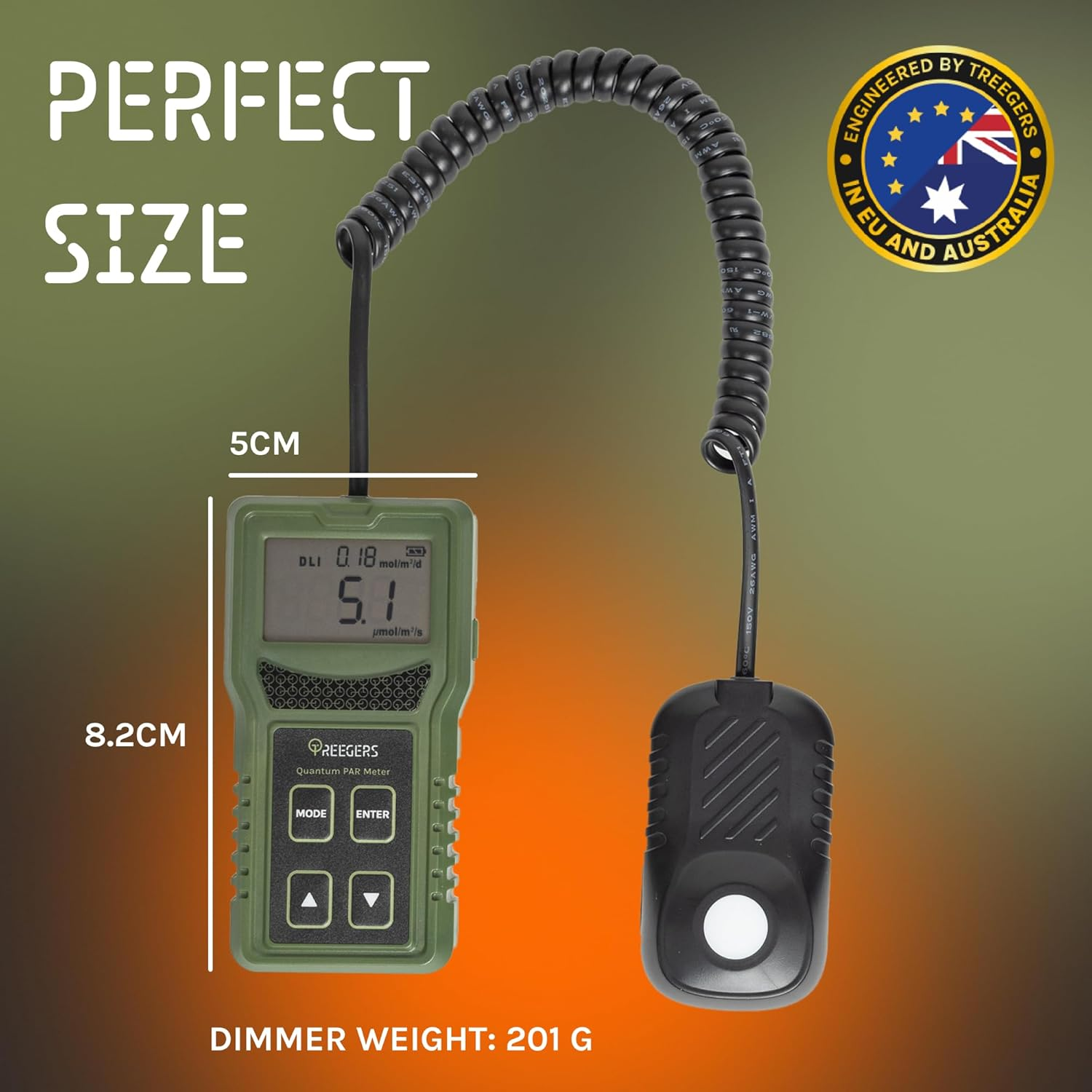 Quantum PAR Meter, PPFD & Illuminance Light Meter with Full-Spectrum Sensor (400&ndash;700Nm), Indoor & Outdoor Plant LED Grow Light Meter for Greenhouse & Gardening Lux Meter Tester by TREEGERS image number 3