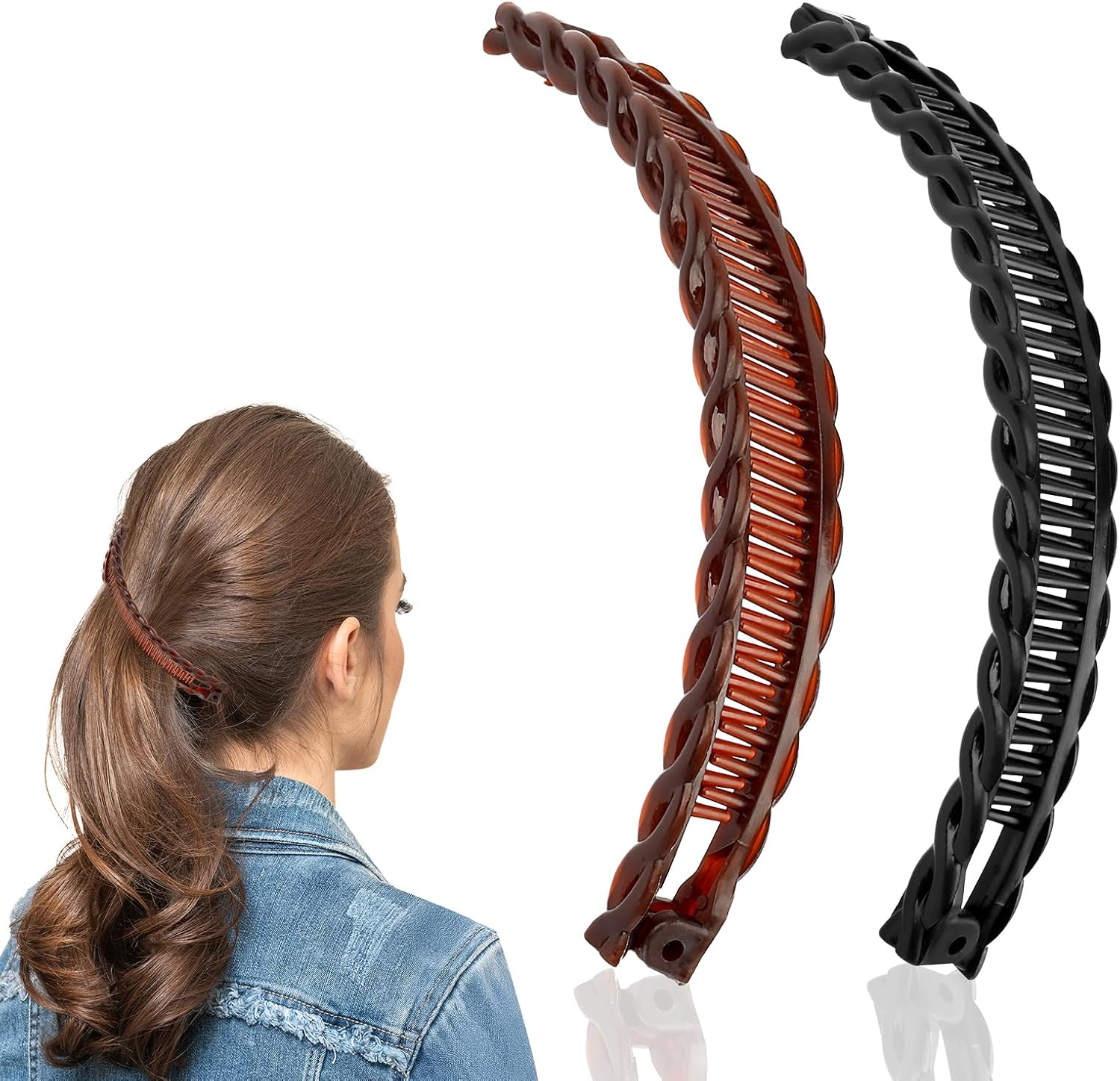 Banana Clip Pack of 2, Vintage Banana Hair Clip, Banana Clip Hair for Women, Thick, Medium, Curly, Straight Hair (Black, Brown) image number 3