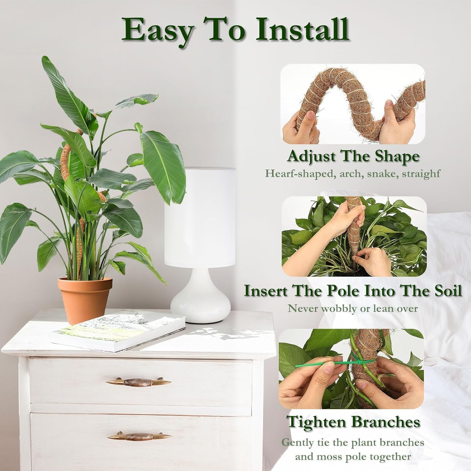 Plants Moss Pole Support, 2PCS 120Cm Bendable Vines Stakes, Flexible Ferns Climber Post, Customizable Coco Coir Rod Seedling Uphold for Monstera, Platycerium & Philodendrons Growth (120CM) image number 4