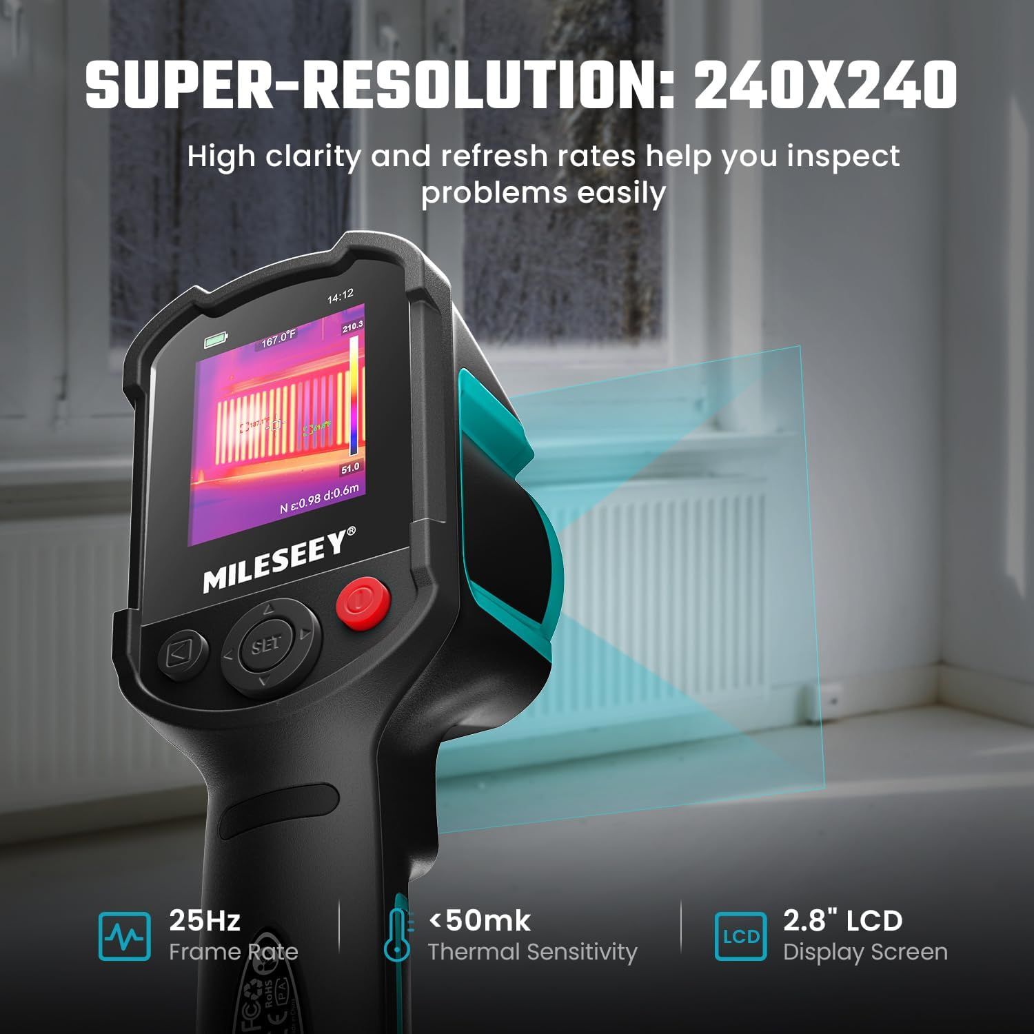 MILESEEY TR10 Thermal Imaging Camera, Super Resolution 240 X 240, 25Hz Infrared Camera, -4&deg;F to 1022&deg;F, 8H Runtime, 192 X 192 IR Resolution, Handheld Thermal Imager for Accurate Inspection image number 4