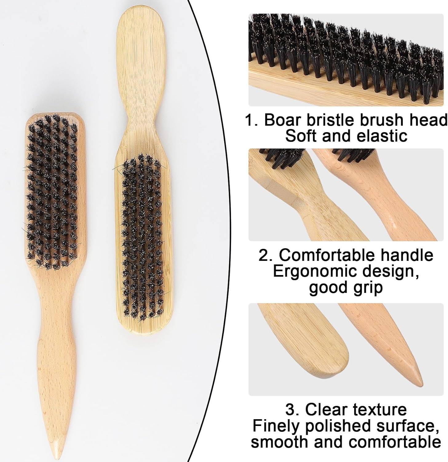 Pack of 2 Sleek Brush, Boar Bristle Brush, Soft Natural Bristles, Sleek Bun Hair Brush, Sleeks Braid Boar Bristle Brush, Bristle Beard Comb for Hairdresser Men Women Baby Child, for Hair and Beard image number 5