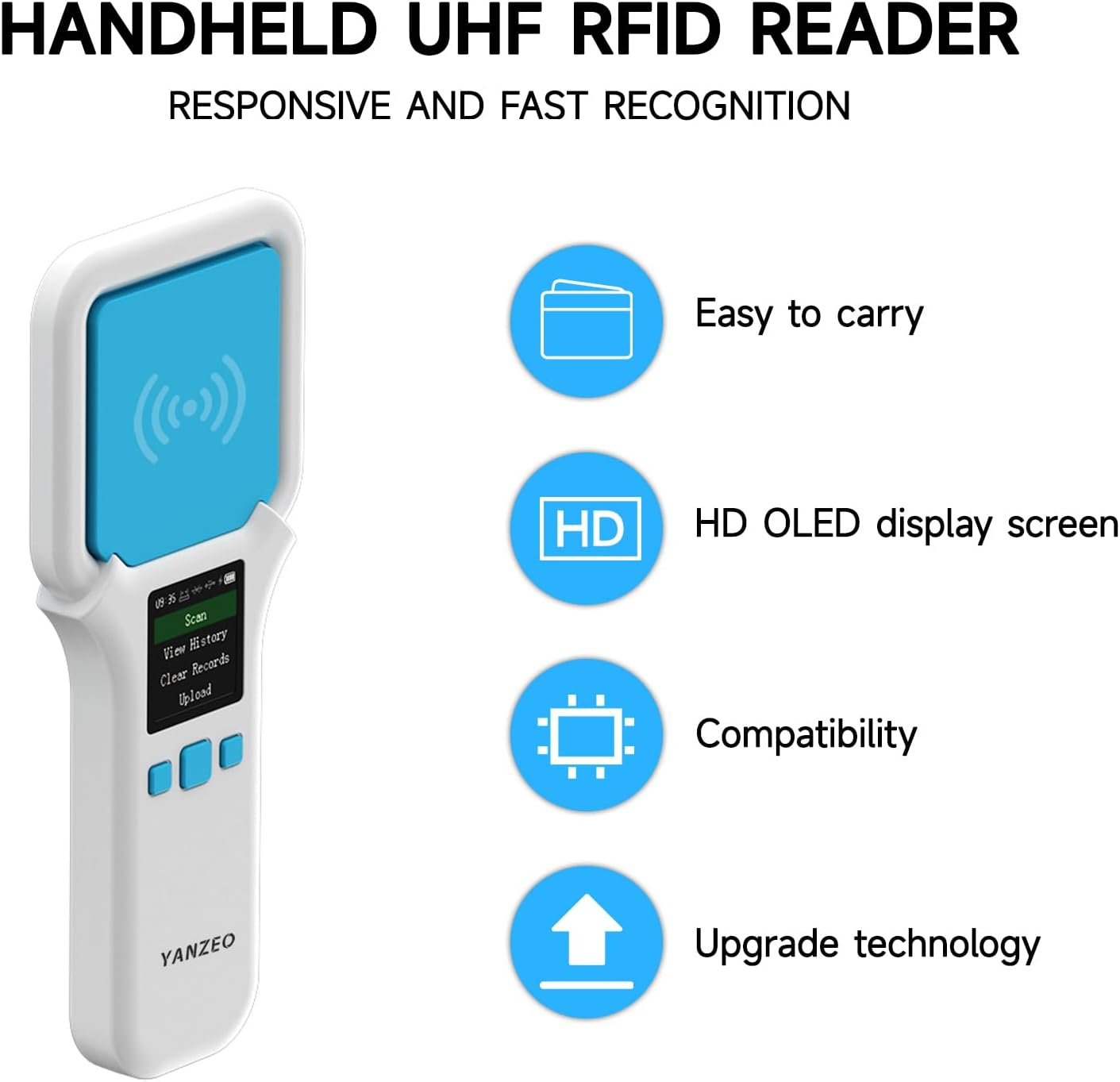 YANZEO SR300 UHF RFID Reader, 860Mhz - 960Mhz RFID Scanner, Wireless Bluetooth Handheld RFID Reader, UHF Tag Reader for Clothing, Shoe, Jewelry Stores and Warehouse Inventory image number 2