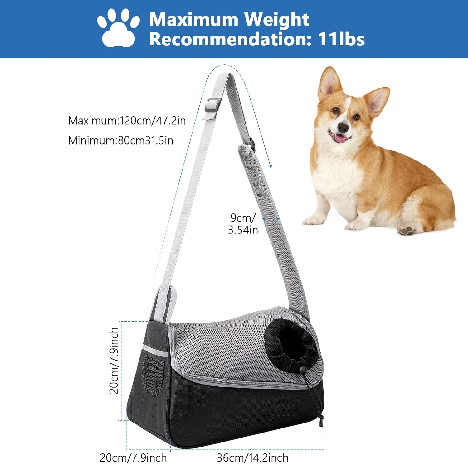 Dog Carrier Bag Adjustable Pet Shoulder Bag for Small Dog and Cat Breathable Pet Sling for Outdoor Walking Activities (Black, Load Capacity up to 5 Kg) image number 1