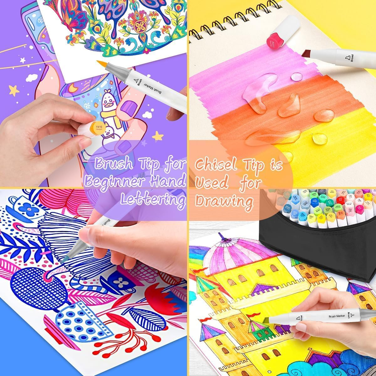 Aymxcls Art Markers Alcohol Based, 48-Color Double Tipped Coloring Drawing Illustrations, Artist Dual Tip Graphic Markers Crayon Markers for Coloring Drawing image number 4