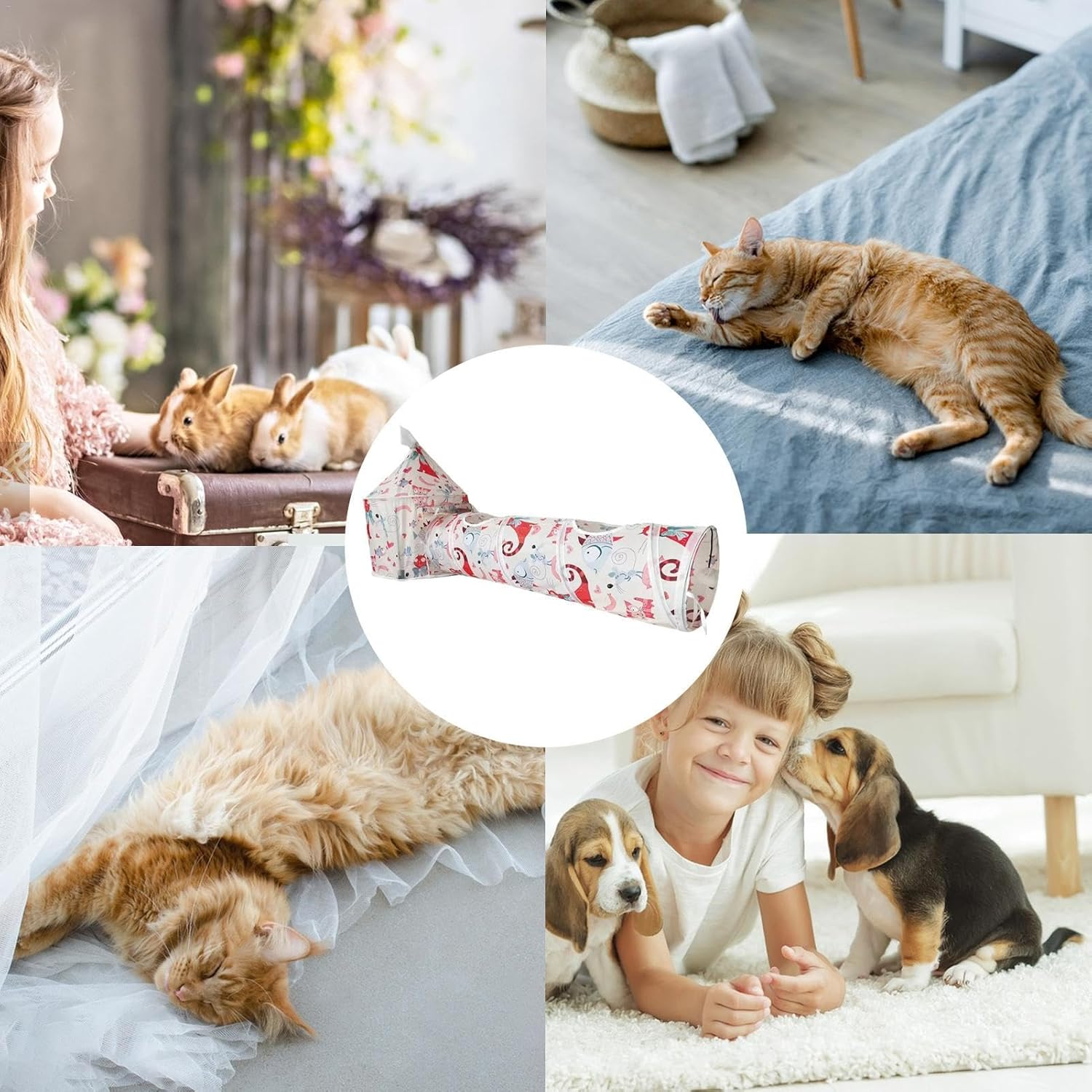 Znutc Pet Cat Tunnel Tube, Folding Puppy Tunnel Tent, Portable Indoor/Outdoor Kennel, Cat Tunnel Tube Tent, Foldable for Easy Storage image number 2