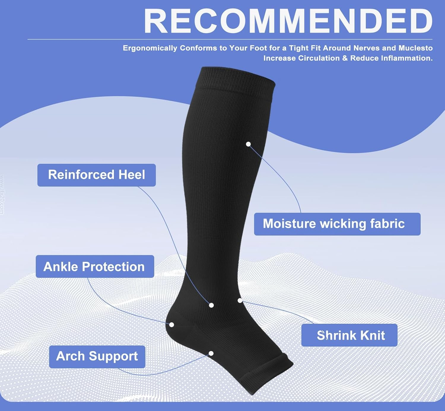 3 Pairs Open Toe Compression Socks 20-30Mmhg Knee High Medical Compression Socks for Women Men Travel Flight Nurse Support-Sztty image number 3