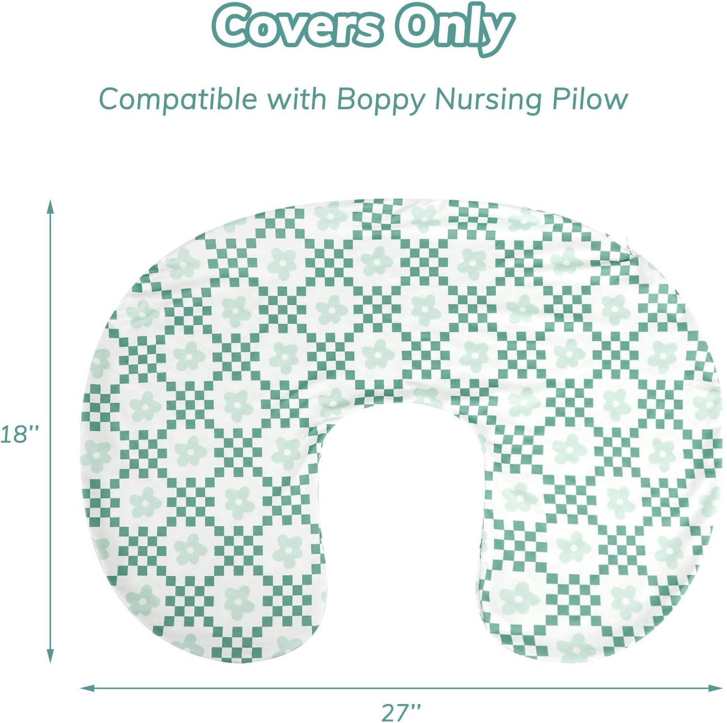 Pea Pod Nursing Pillow Cover 2 Pack, Removable Nursing Cover for Breastfeeding Pillows, Soft and Comfortable Pillow Slipcover for Baby Girls Boys Newborn, Green& Checkered image number 5