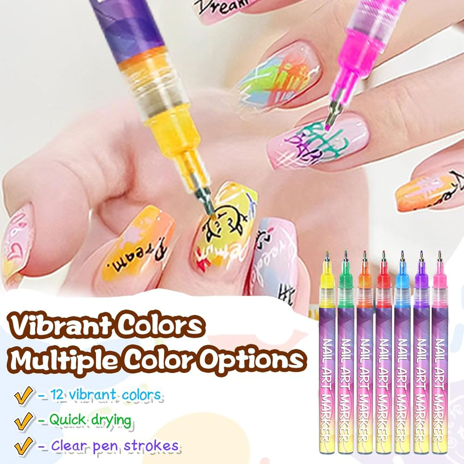12 Colors Nail Art Pens Set, Nail Art Markers Polish Pen for 3D Nail Art, Drawing Painting Liner Brush for DIY Nail Art Beauty Adorn Manicure Tools image number 1