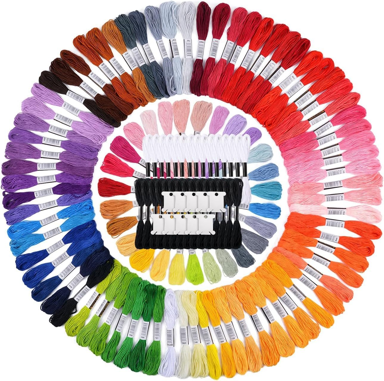Embroidery Floss, 130 Skeins Embroidery Thread, Cross Stitch Thread Friendship Bracelet String Kit for DIY Handmade Craft with 10 Pcs Floss Bobbins (100 Colorful, 15 Black and 15 White) image number 6