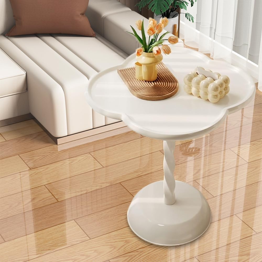 Upgraded Spiral Column Small round Table, Creative Small Tea Stage, Warm White Flower Side Desk, Durable and Stylish Bedside Station, for Living Room/Bedroom image number 5