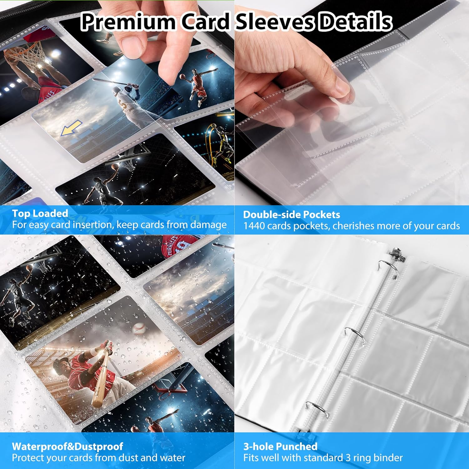 Baseball Card Sleeves 900 Pockets Clear Trading Card Sleeves for Baseball Cards, Football Cards, Pokemon Trading Cards, Sport Cards, Game Cards, Business Cards 100 Pages image number 2