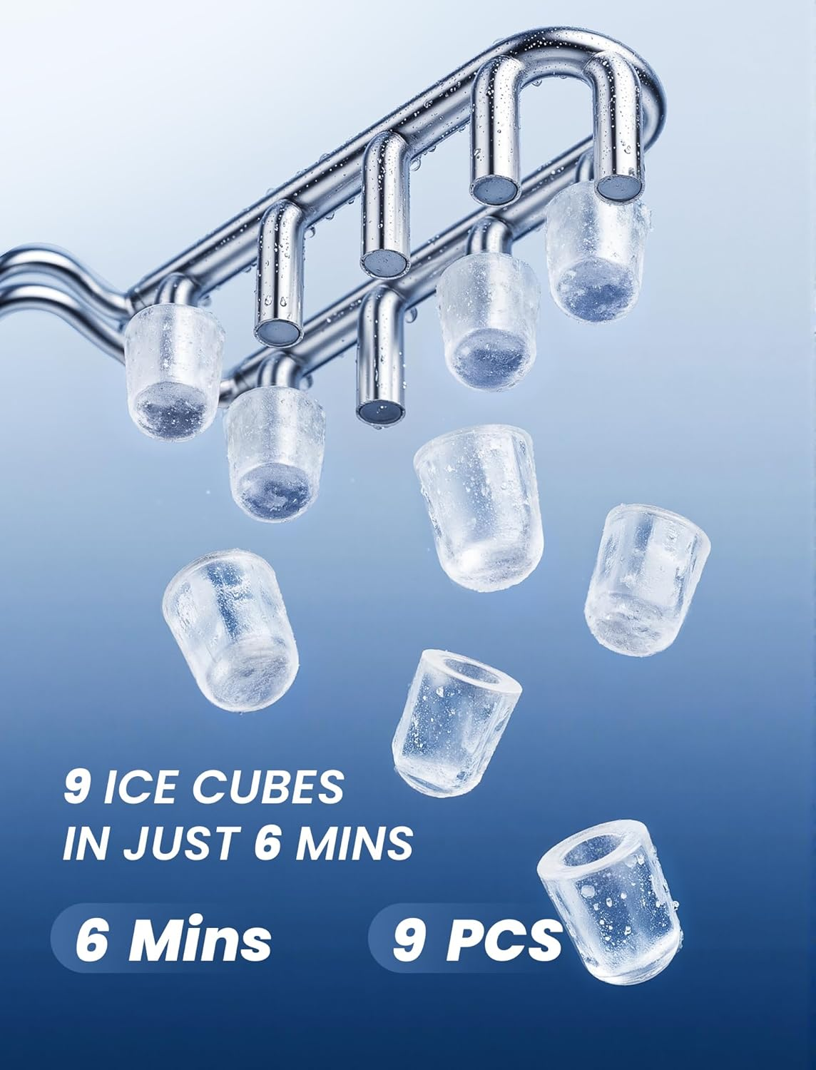 Rule Lie Ice Maker Machine - 12KG Countertop Portable Icemaker with Handle, 9 Ice Cubes Makers in 6 Mins, 26Lbs/24H, Electric Fast Freeze with Scoop and Basket for Home Kitchen Office Bar Party, Black image number 2