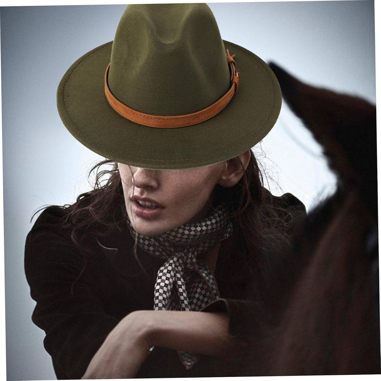 Whyzsjnclg Felt Hats for Men Women, Wide Brim Fedora Hats for Men, Classic Vintage Fedora Hat with Belt Buckle, Portable Mens Dress Hats for Winter Party Decor Felt Hats for Men Green image number 2