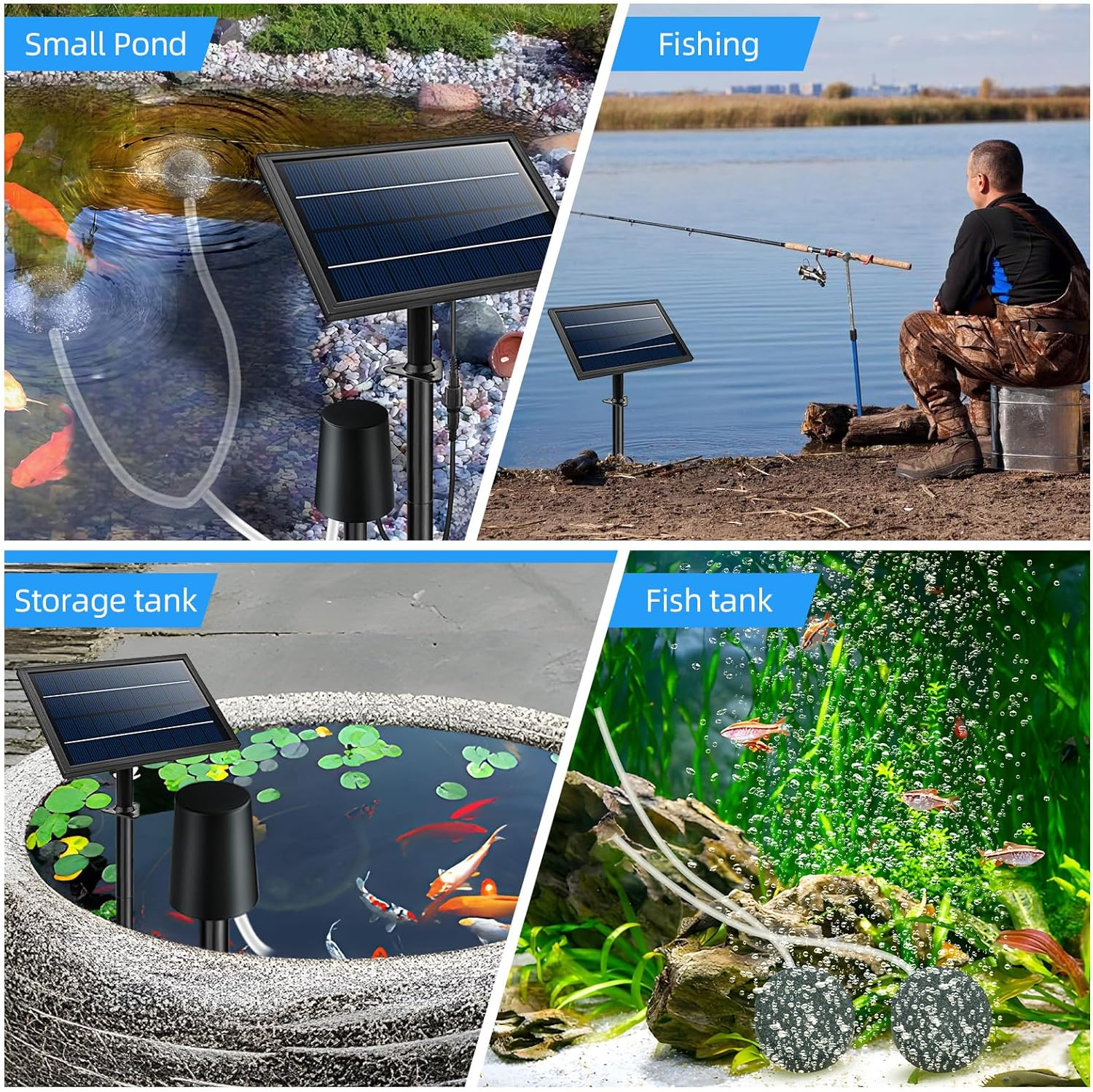 Solar Powered Air Pump Kit 10V 8W Solar Panel Air Pump with Pipe Air Stones 3 Working Modes Waterproof Solar Pond Aerator Oxygenator for Garden Fish Tank Pool Fishing Pond image number 5