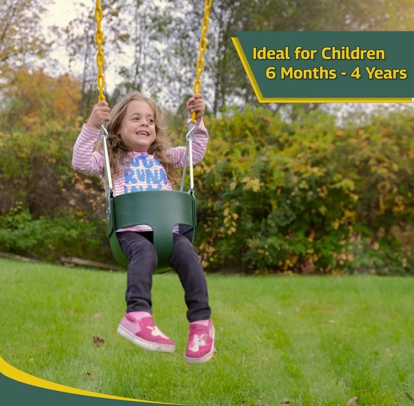 Eastern Jungle Gym Heavy-Duty High Back Full Bucket Toddler Swing Seat | Coated Swing Chains Fully Assembled | Green Swing Set Accessory image number 1