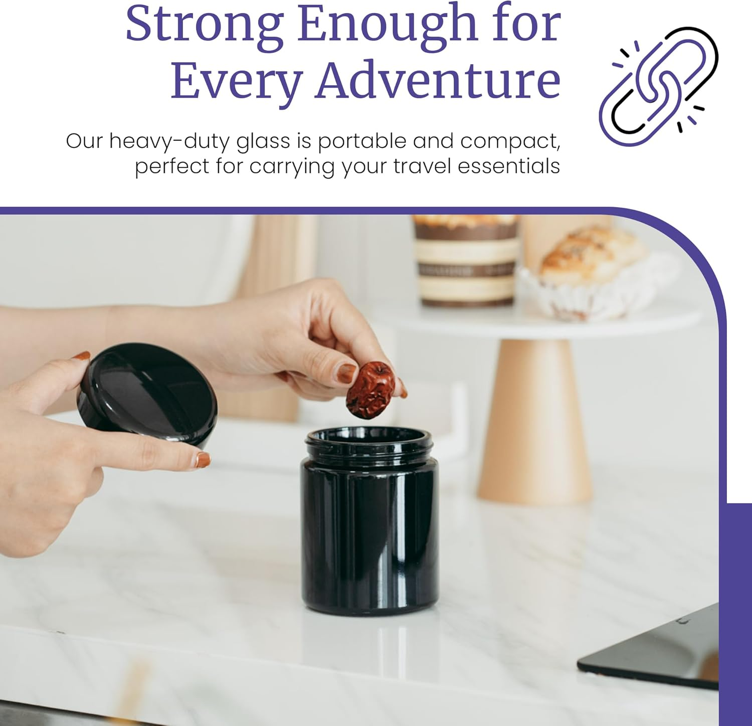 Infinity Jars 250 Ml (8.3 Fl Oz) Tall Black Ultraviolet Refillable Empty Glass Screw Top Jar image number 3