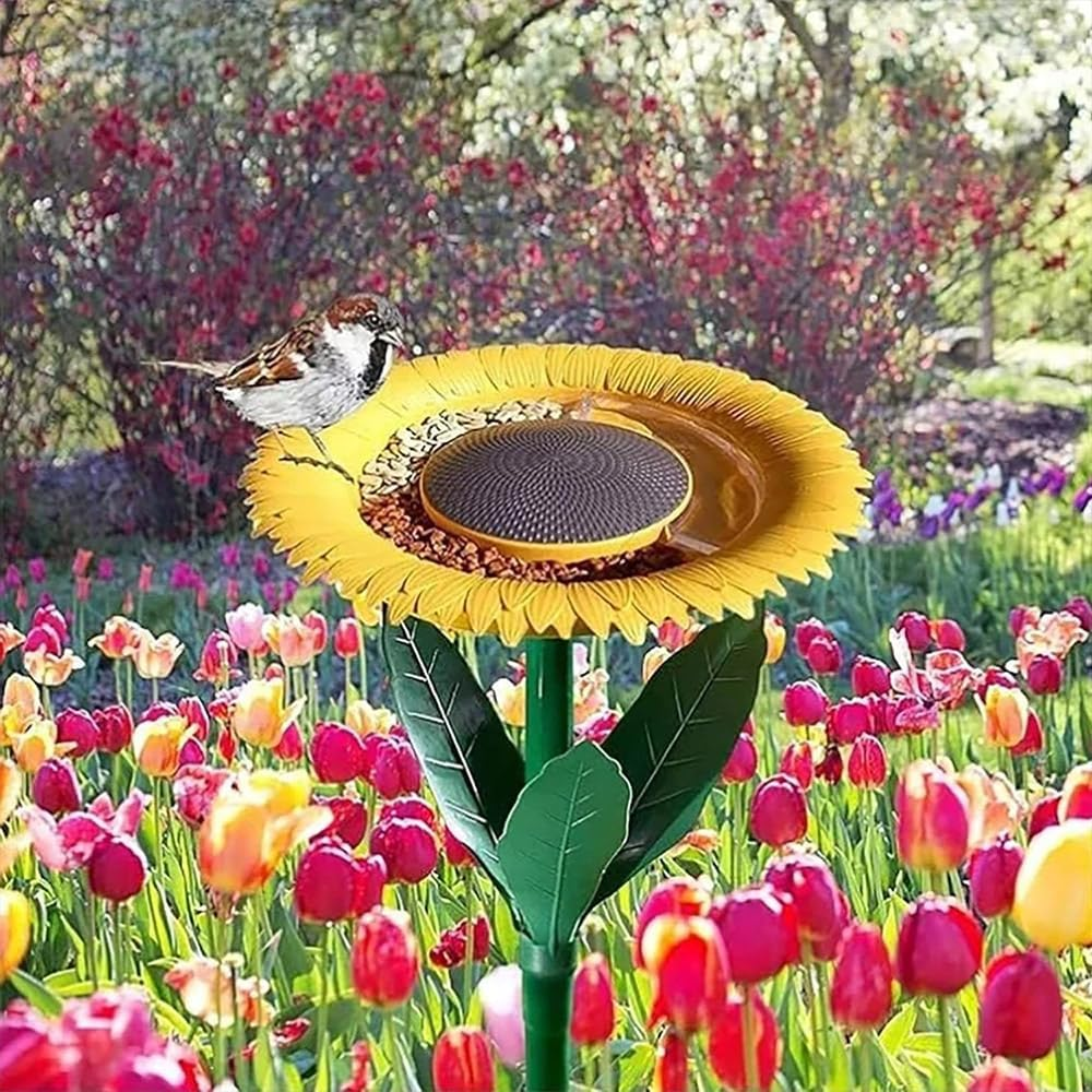 Sunflower Bird Feeder,Flower Shape Bird Feeding,Bowl Bird Feeder,Vertical Bird Feeder,Courtyard Decorations,For Nature Lover, Wild Bird Watcher,Garden,Patio image number 1