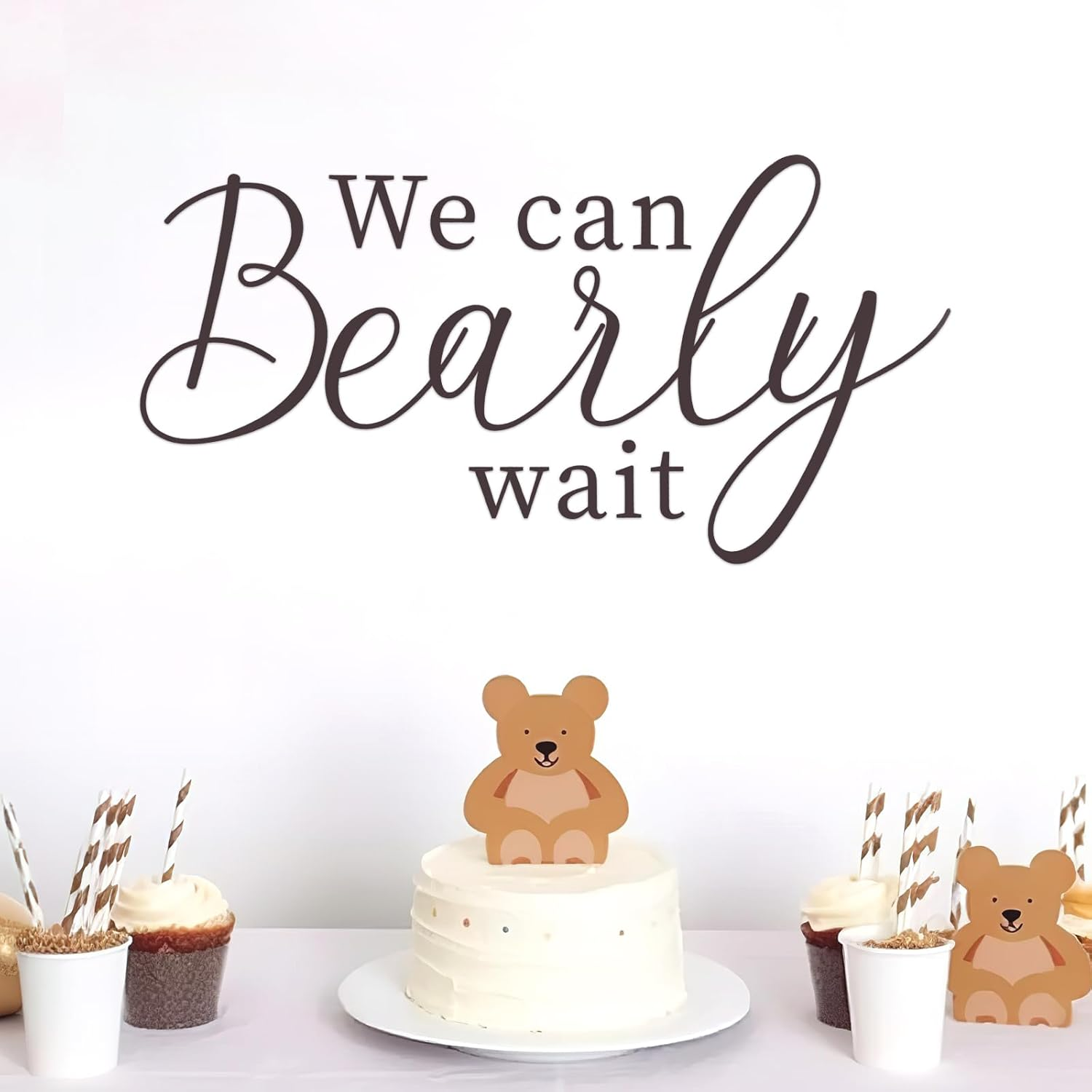 We Can Bearly Wait Sign Decal, We Can Bearly Wait Sticker Baby Shower Backdrop Bear Themed Wall Sticker for Baby Shower Arch Decorations Photo Props Gender Reveal Party image number 5