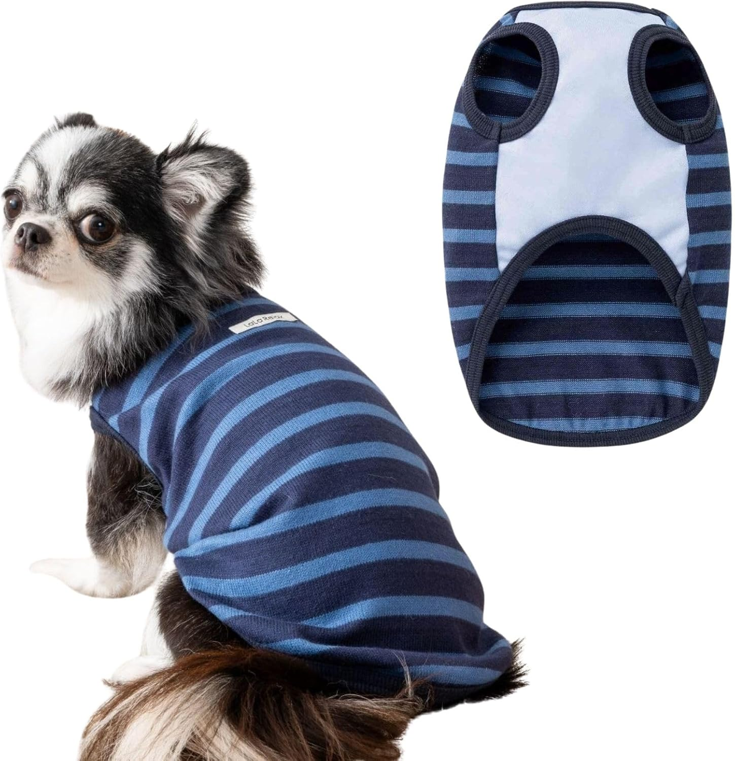 Lalarelax 2TG5003-88 Border Knit Navy X Saxophone Dog Wear Far Infrared Ceramic Knit image number 1