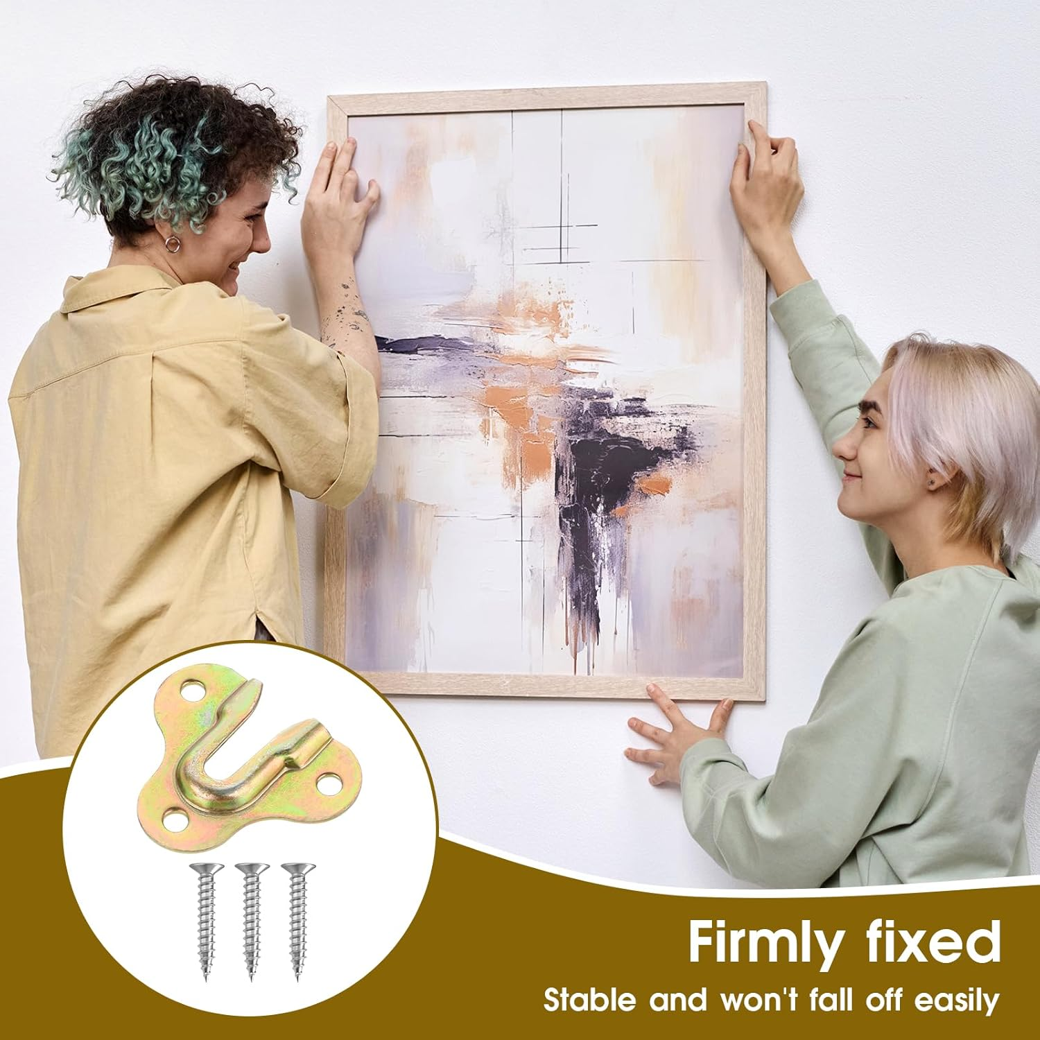 20 Pack Zinc Yellow Keyhole Hangers, Heavy-Duty Buckle Type Picture Hanger, Wooden Board Wall Mount Single Keyhole Hanging Plate, Mirror Picture Frame Hangers, Mug Key Coat Hanging Rack image number 2