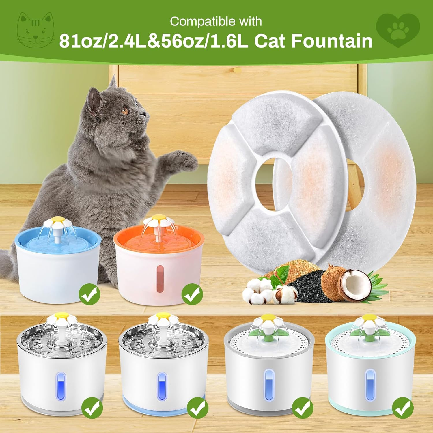 Cat Fountain Filter, Pack of 12 Replacement Filters for 2/2.4 L Drinking Fountain, Triple Filtration System, Activated Carbon Filter for Water Fountain for Cats, Automatic Water Dispenser, Drinking image number 5