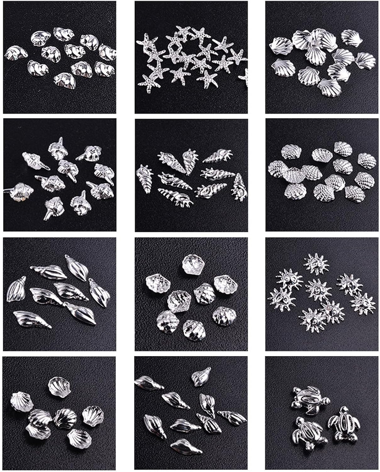 Outret 120 Pieces Nail Art Decorations,Silver Shell Conch Nail Charms Manicure Decor DIY Nail Decoration (Ocean,Silvery) image number 3