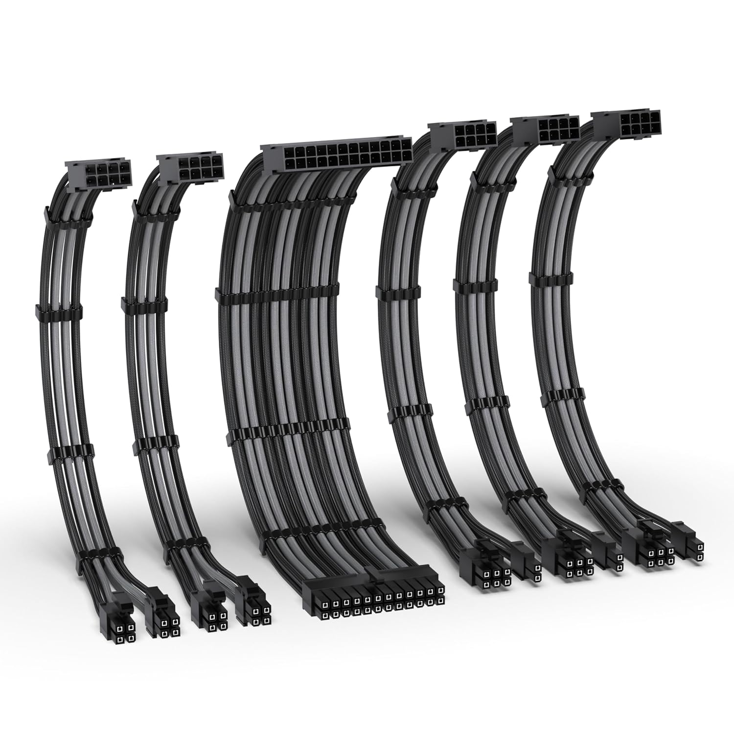 EZDIY-FAB PSU Cable Extension Kit,16Awg Power Supply Extension Cable,1X24Pin/2X4+4 Eps/3X6+2 Pci-E,Custom PC Sleeve Cable 300MM with Combs-Black Grey