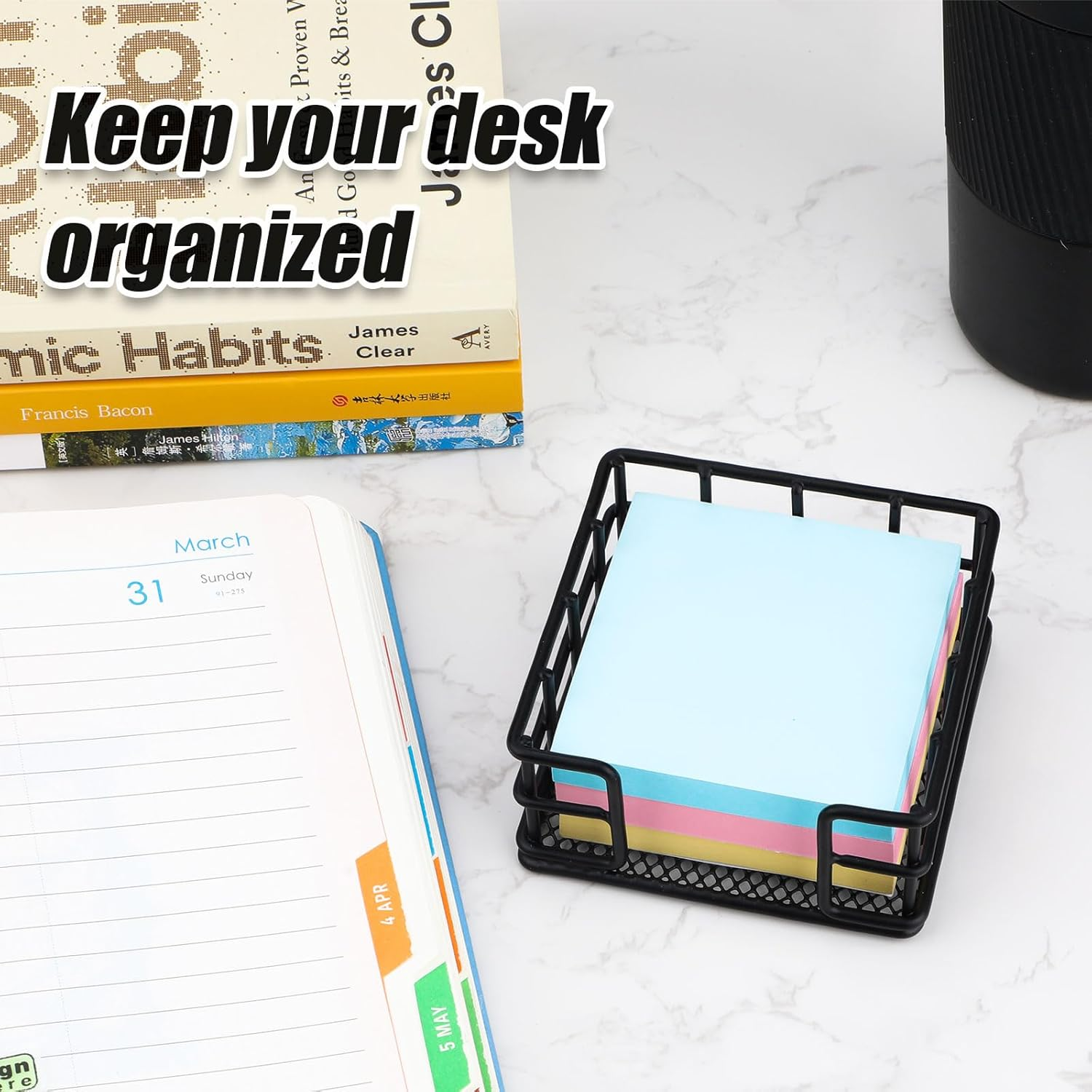 NQEUEPN Metal Sticky Note Holder, 3.54X3.54X1.69 Inch Square Sticky Note Dispenser Memo Pad Holder Self-Stick Note Pad Holder Sticky Note Organizer for Desk Office Home Dormitory (Black) image number 5