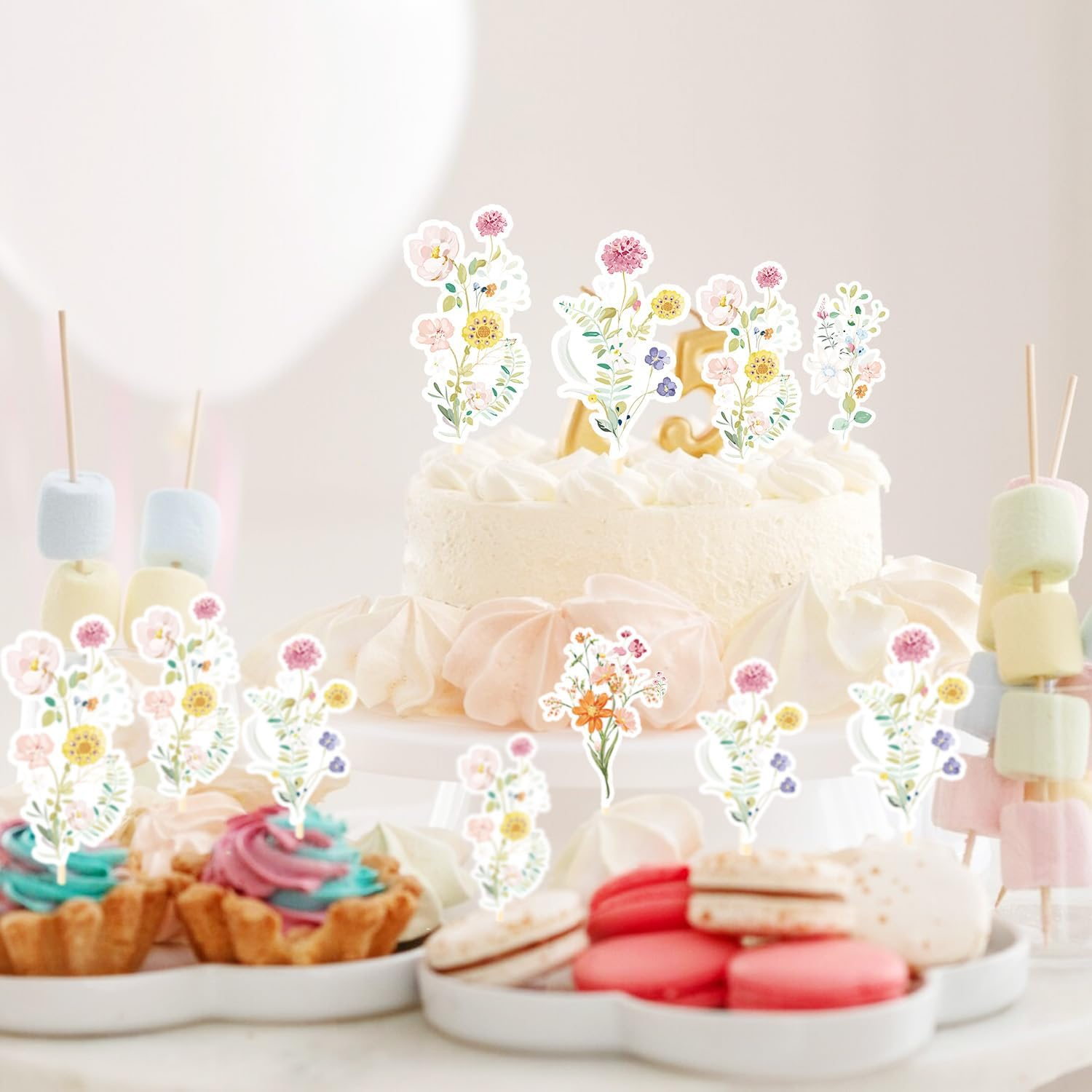 Rngmsi Wildflower Birthday Party Decorations - 40PCS Floral Cupcake Toppers Baby in Bloom Baby Shower Cake Decorations Wildflower Baby Shower Decorations Flower Birthday Cupcake Toppers Girls