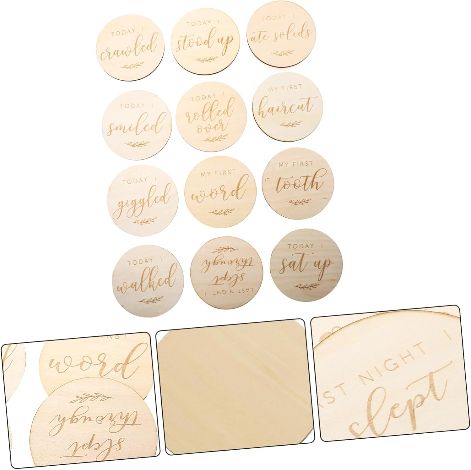NUOBESTY 12Pcs Wooden Commemorative Card Baby Growth Cards Born Essentials for Baby Photo Prop Memory Milestone Newborn Boy Cards Hand Commemorative Growth Recording image number 3