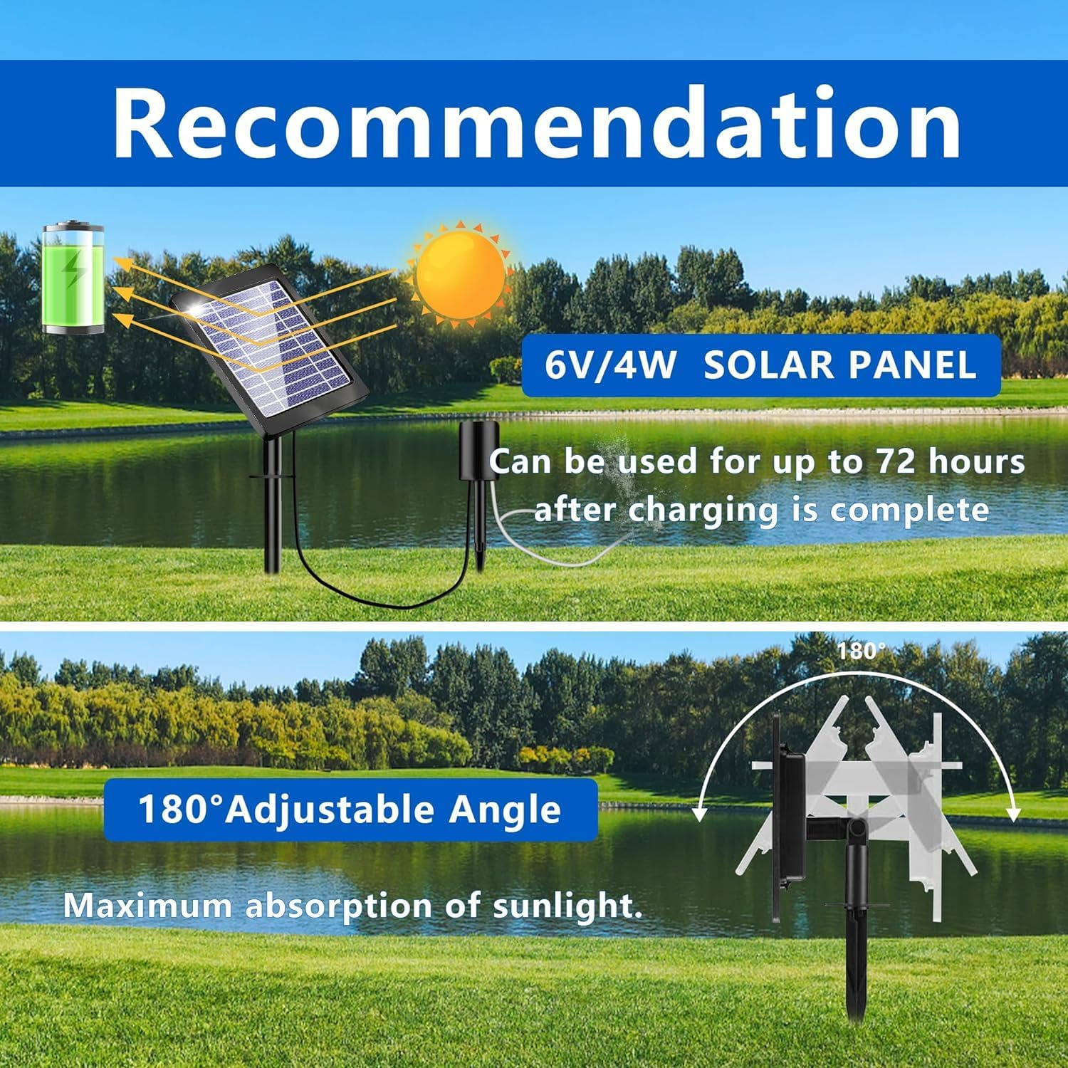 Solar Pond Aerator - 4W Aquarium Air Pump Oxygenator with 3 Modes, Battery Powered for Outdoor Ponds, Small Fish Pools, Stock Tanks, Hydroponics