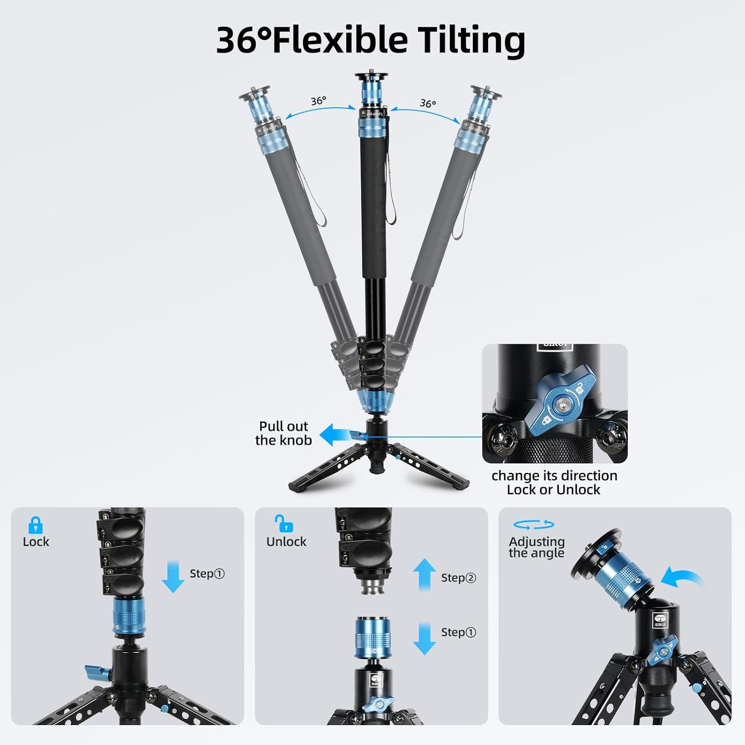 SIRUI AM-404FL Camera Hiking Pole Monopod with Stand, 190 Cm Aluminium Tripod, Innovative Quick Release Design, 360&deg; Panoramic Panning, 4 Sections, Maximum Load 12 Kg image number 6