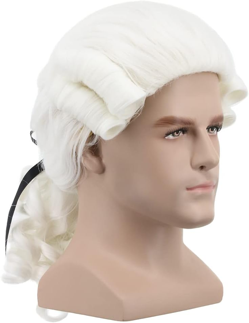 Yuehong Long Mens George Washington Cosplay Curly Gentleman Lawyer Wig 2# image number 5