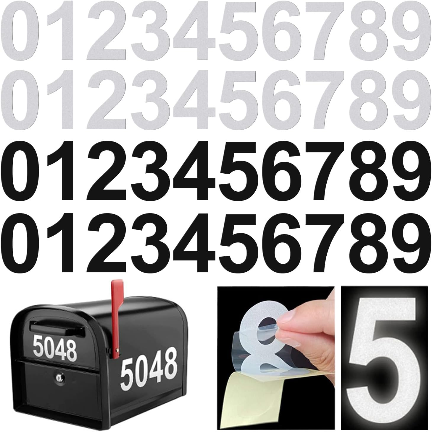 Proxima Direct Reflective Mailbox Numbers - 40 Pcs Waterproof Vinyl Stickers, 3 Inch Self-Adhesive Numbers for Mailbox, Door, Garbage Bins, Address Number image number 6