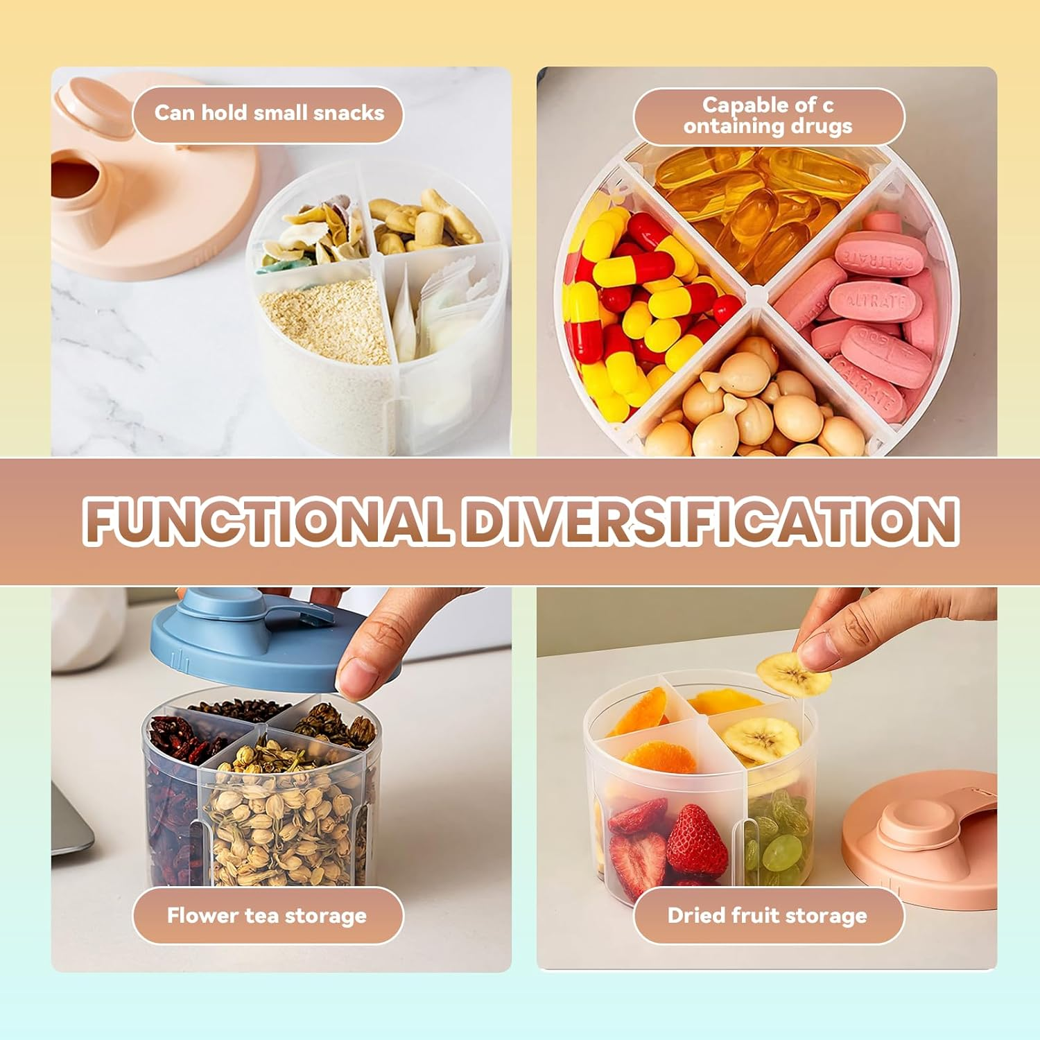 Baby Food Storage Containers,Baby Formula Dispenser 2Pack 4 Compartment Travel Powder Container for Infant Formula, Snacks Cereal PP Plastic, Leak Proof Easy Clean (Pink+Blue, 9.4X9.4X6Cm) image number 2