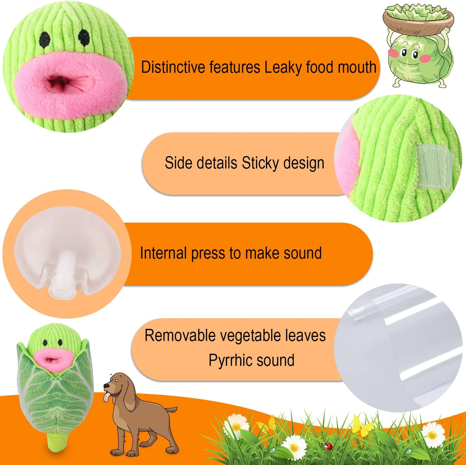 Puzzle Squeaky Dog Toys - Iziv Interactive Puppy Vegetable Plush Snuffle Toy, Food Leakage Dog Chew Toys, Dog Training Toy for Small/Medium Dogs, Treat Dispensing Game(Cabbage) image number 2