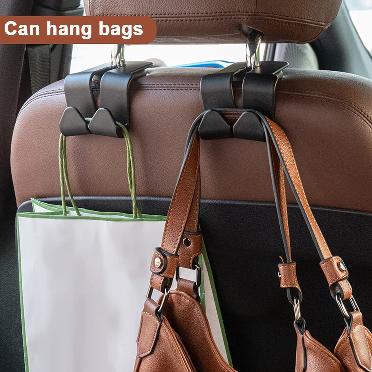 2 Pcs Car Seat Hook,2 in 1 Vehicle Headrest Hooks for Purse,Multi-Functional Mobile Phone Bracket,Durable Organizer for Hanging Grocery Bags in Car