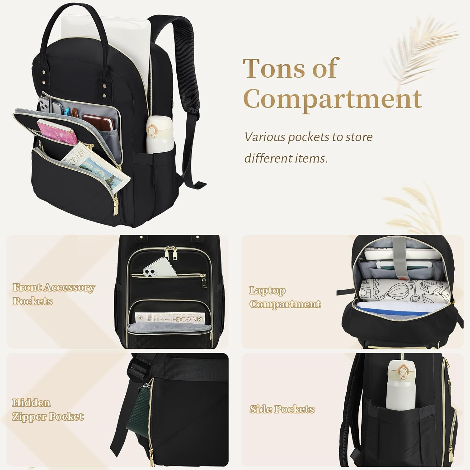 Lunch Backpack 15.6 Inch Laptop Backpack for Women Water Resistant Work Backpack with USB Charging Port Travel Business Backpack with Lunch Compartment image number 1
