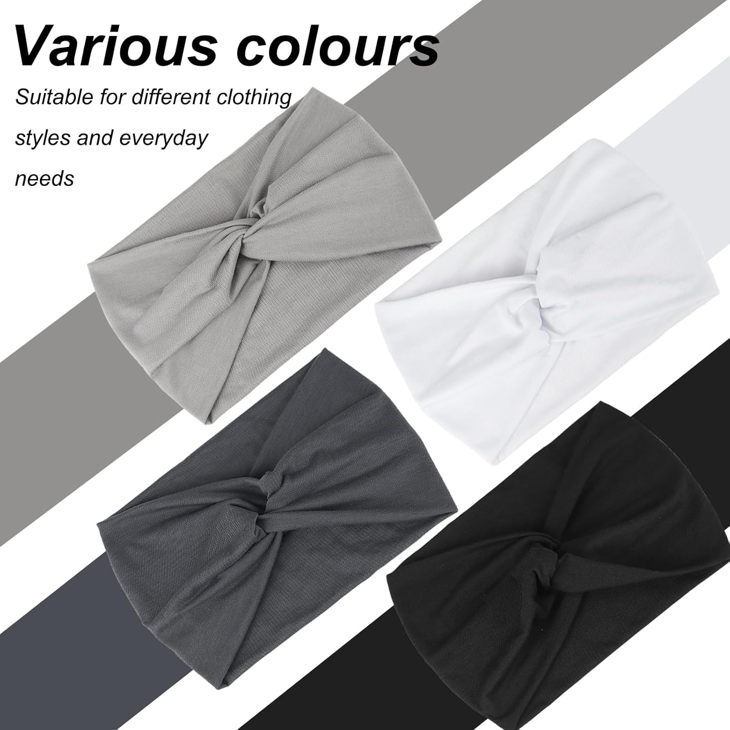 BELEVO Wide Headbands for Women'S Hair, Stretchy Headband 7'' Head Bands Adult Women Knotted Head Band Elastic Hairbands Fashion Accessories for Women 4 Pcs image number 3