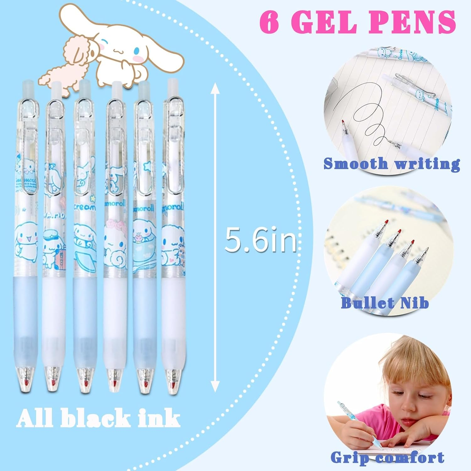 Cute School Supplies Present Set Kawaii Including Ballpoint Pens, Pencil Case, ID Badge Holder, Stickers, Key Chain, A5 Notebook, Bookmark, Eraser, Ruler for Girls Kids Teens image number 6