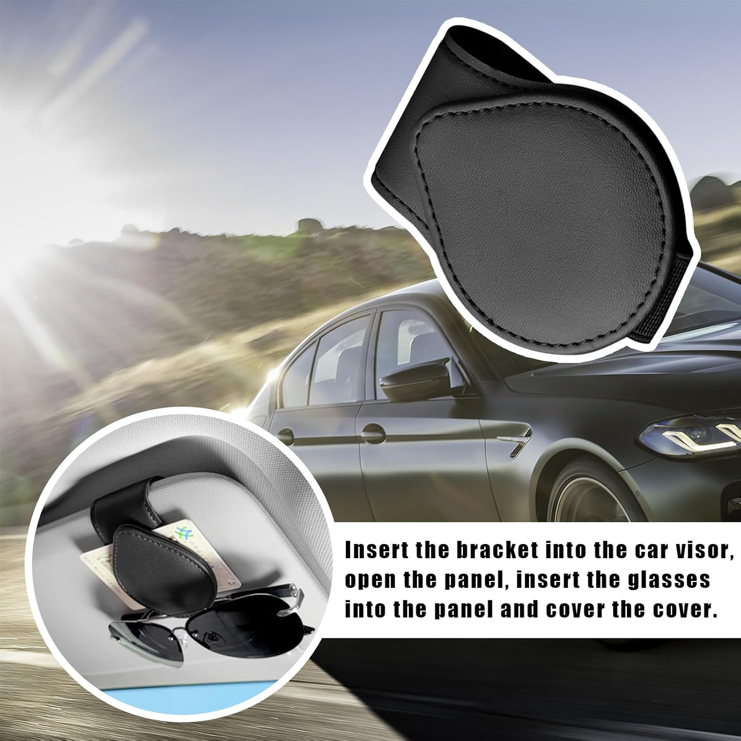 Sunglass Holders for Car Sun Visor,Magnetic Leather Eyeglass Hanger Clip for Car,Car Visor Accessories (Black) image number 5