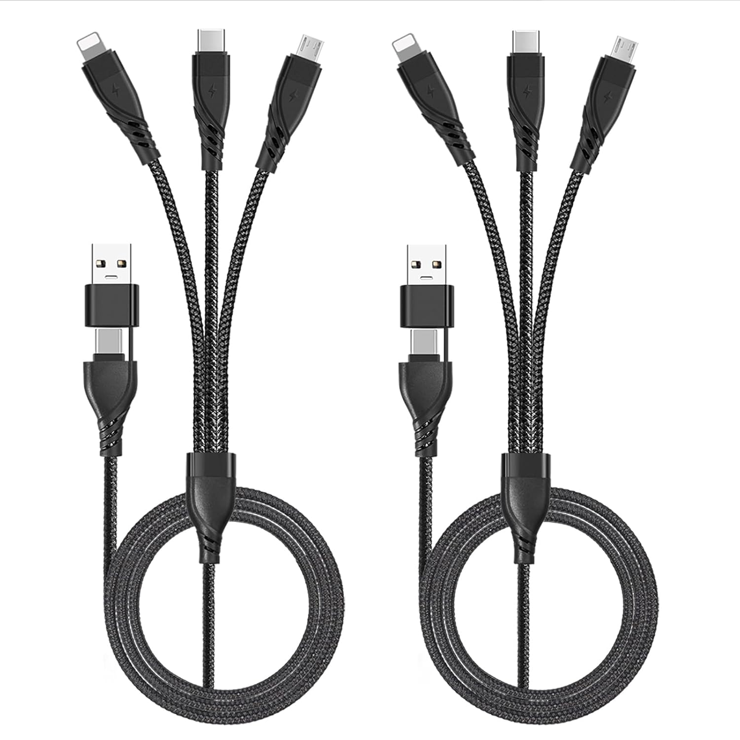 Multi Charging Cable, 1.2M Universal 5 in 1 Multiple USB Cable Fast Charging Cord with Type C/Micro USB/IP Port, Universal Charger for Cell Phone, Tablets, Samsung Galaxy, Huawei and More(2 Pack)