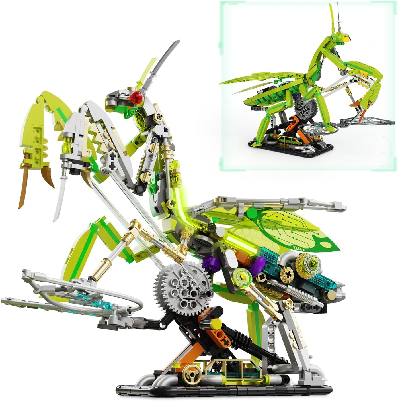 QLT Technik Praying Mantis Toy Clamping Building Blocks Building Block with Light, Creative Exotic Animals Building Blocks for Boys and Girls Aged 8-16+ Years (999 Pieces) image number 1