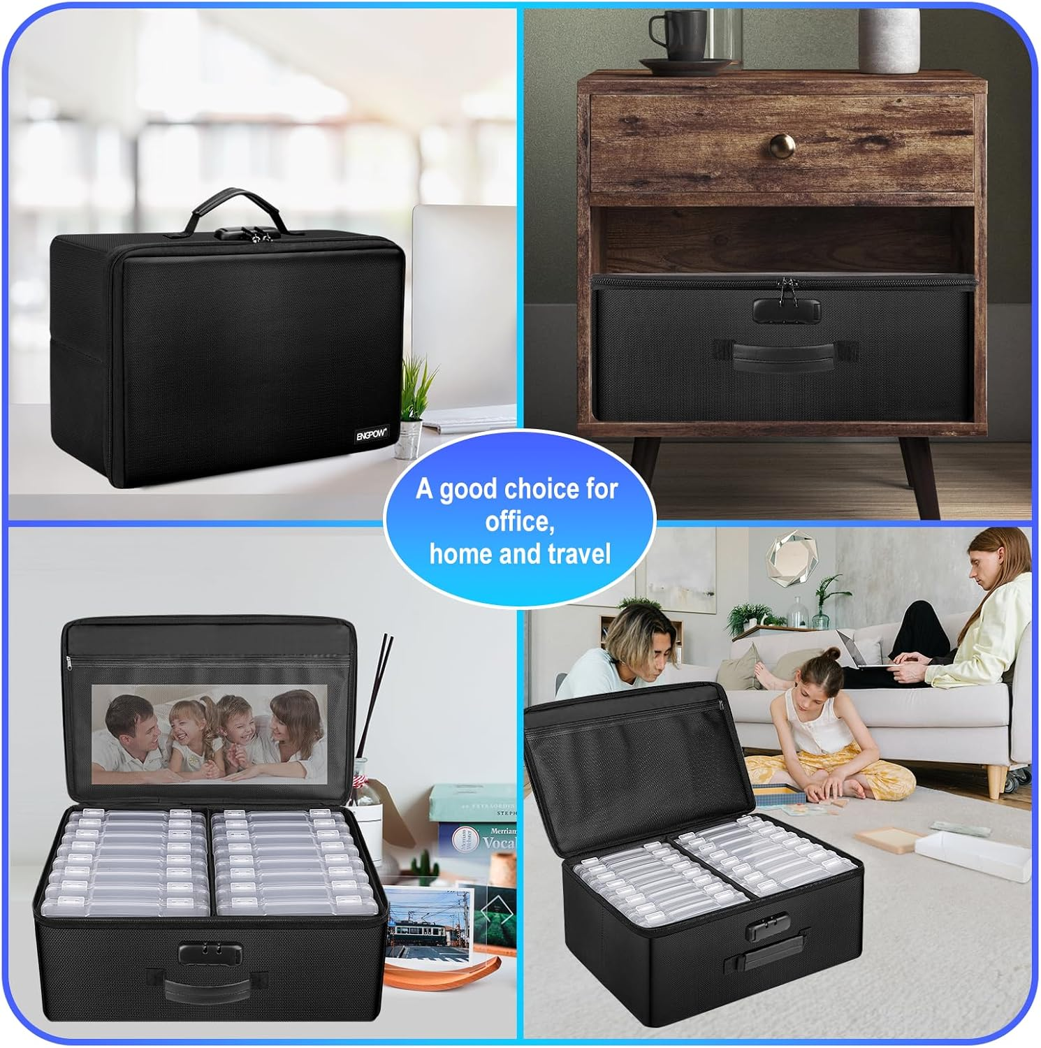 ENGPOW Fireproof Photo Storage Box 5" X 7" Photo Case(Clear),16 Inner Photo Keeper Photo Box Organizer with Lock,Collapsible Portable Photo Storage Container with Handle for Photos,Picture,Valuables image number 1