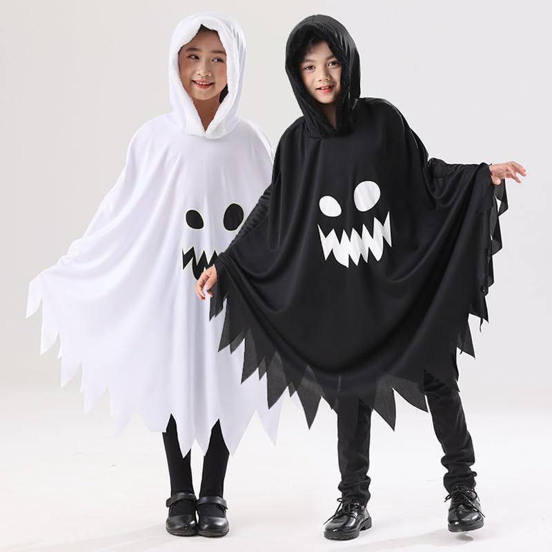 Ricjurzzty Halloween Ghost Costume for Kids Ghost Cloak Halloween Spooky Trick-Or-Treating with Pumpkin Bucket image number 3