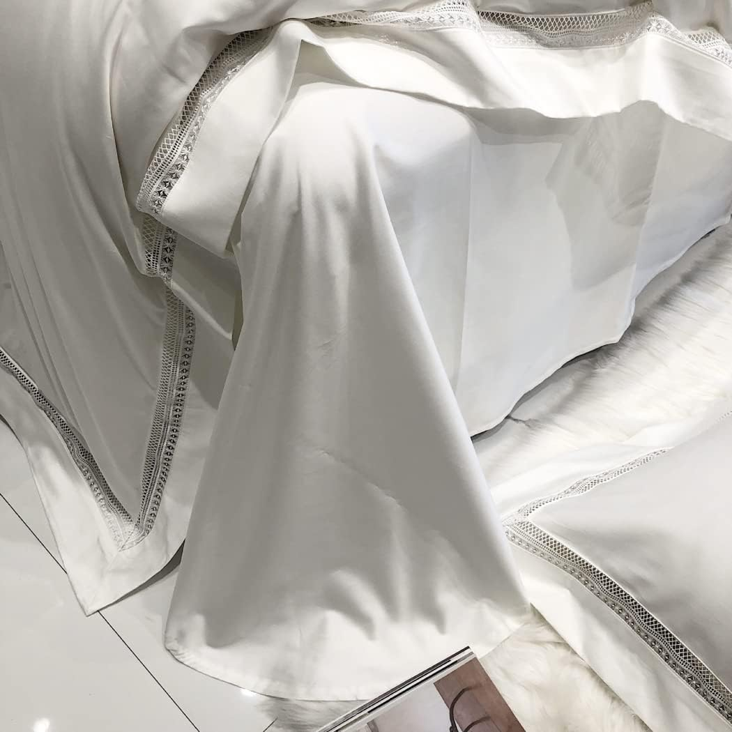 Modern Minimalist Hollow Edge Long-Staple Cotton Four-Piece Set Cotton Cotton Solid Color Quilt Cover Bedding,White,2200 * 2400Mm image number 1